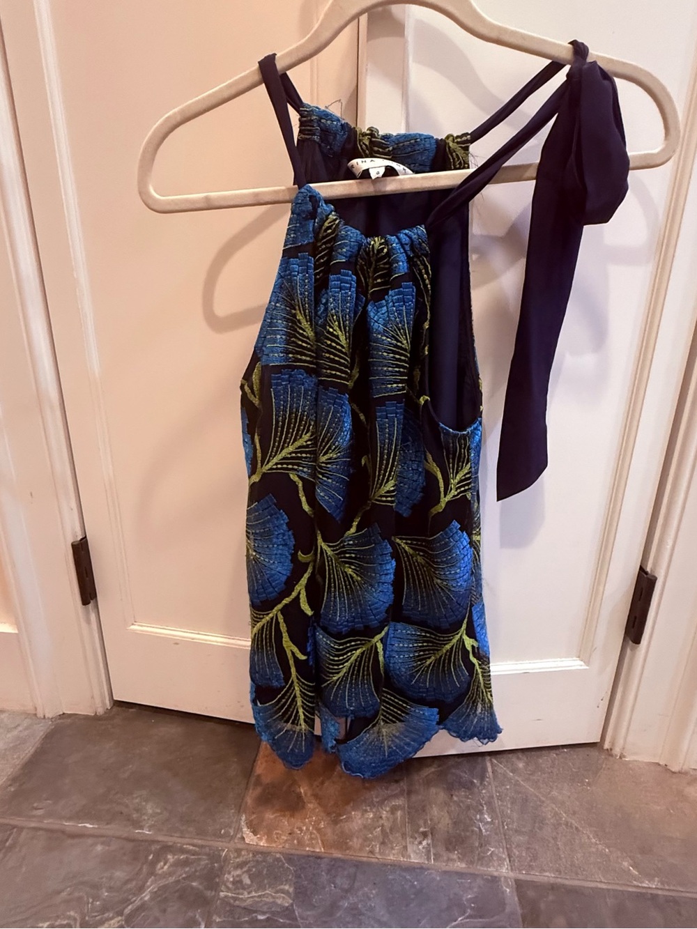 Trina Turk Blue Green Black Halter Tunic Top